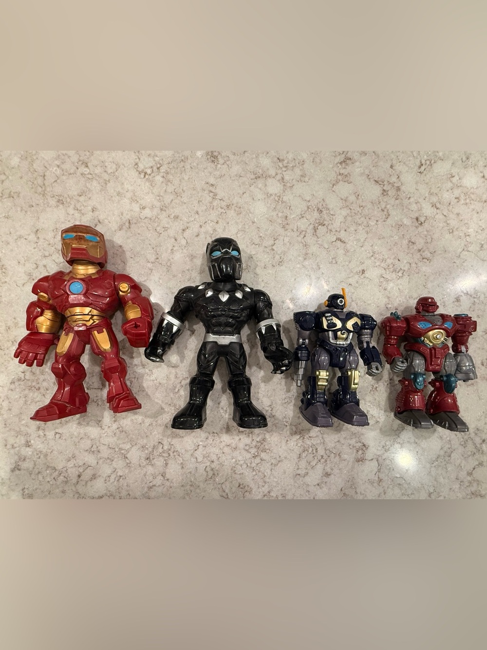 Large Action Figure Lot – Iron Man, Black Panther & 2 Robots